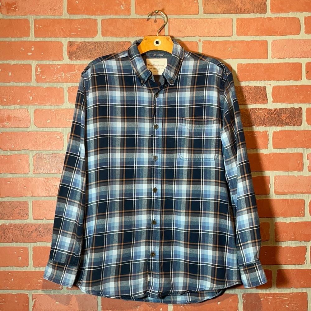 Weatherproof Vintage Blue Plaid Button Down Flannel